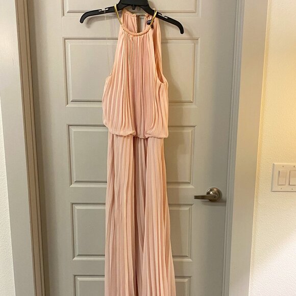 MSK Blush Pink Halter Neck Chiffon Pleated Dress Size 16 - Picture 2 of 3